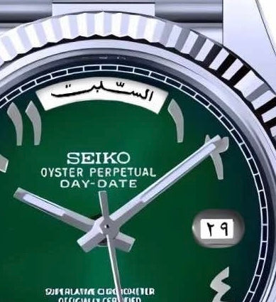 Seiko date mint groen rosé goud Arabisch