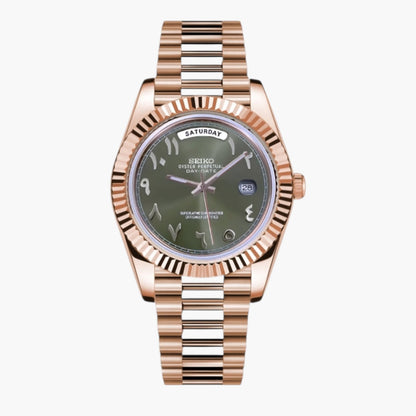 Seiko date mint groen rosé goud Arabisch