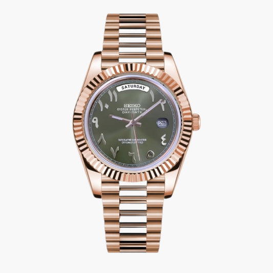 Seiko date mint groen rosé goud Arabisch