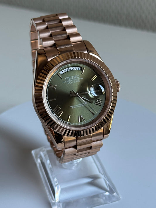 Seiko date mint groen rosé goud