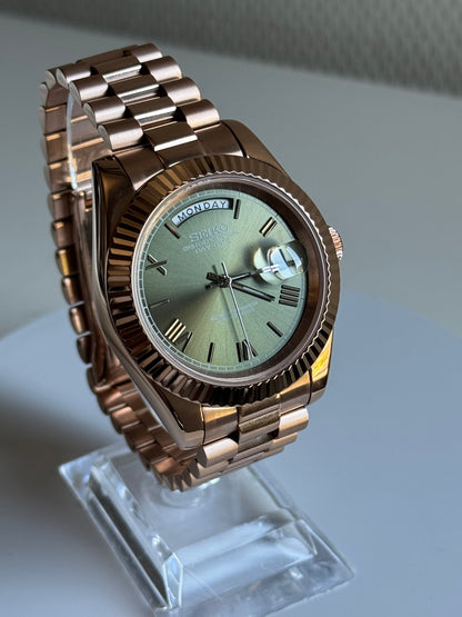 Seiko date mint groen rosé goud